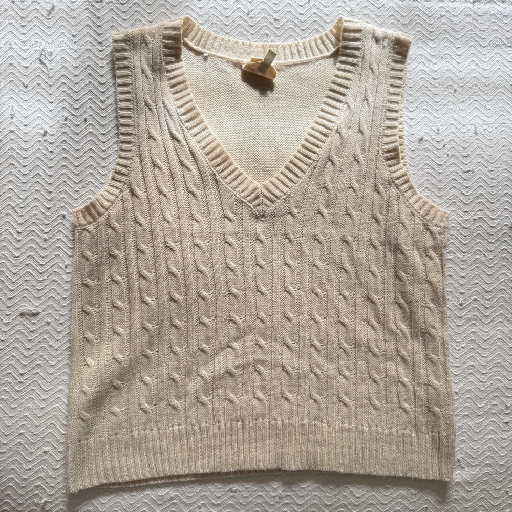 Cream Cable Knit V-Neck Sweater Vest